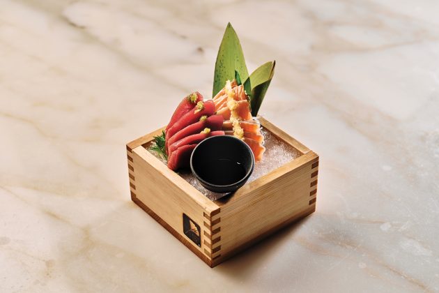 Akami tuna and Ora King salmon in a sushimi box