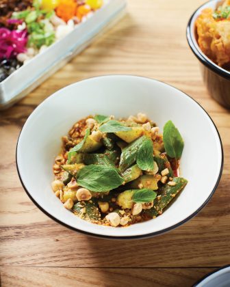 Cucumber salad with chili hazelnut crunch