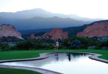Yoga at the Garden of the Gods Resort reflection pool