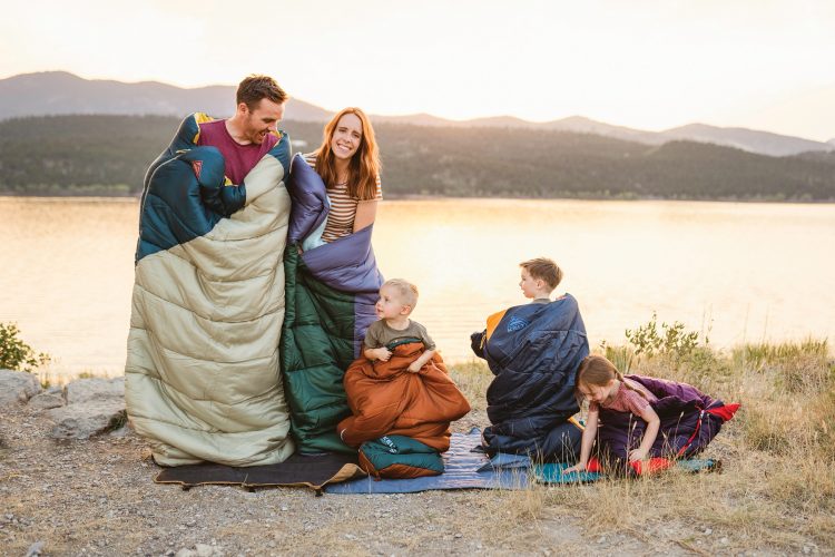Family all bundled in Kelty sleeping gear