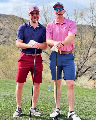 Taylor Bolton-Harvey, left, and golf buddy Brendan