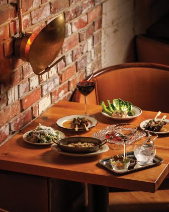 Salmon Rillettes, Mushroom Brochettes, Tuna Carpaccio, Corsica Martini, Cannelloni au Brocciu, Summer Caesar, Beef Brochettes, and red wine.