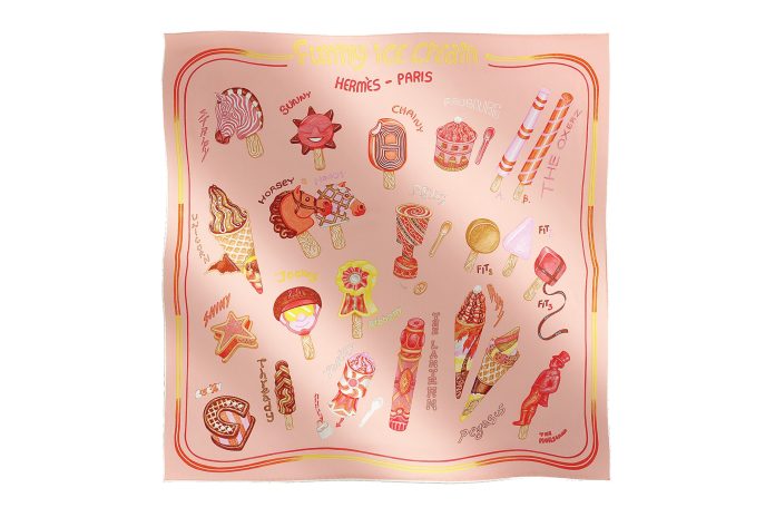 Funny Ice Cream Scarf 70 by Hermès in Rose Nacre