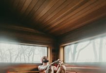 Man in hot sauna
