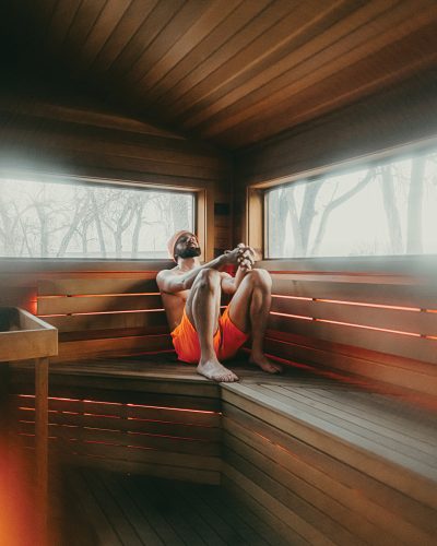 Man in hot sauna