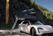 Porsche Taycan with roof top tent