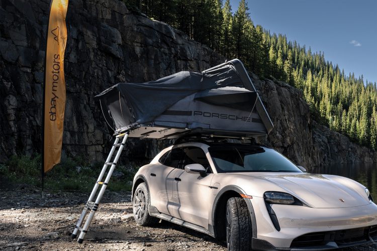 Porsche Taycan with roof top tent