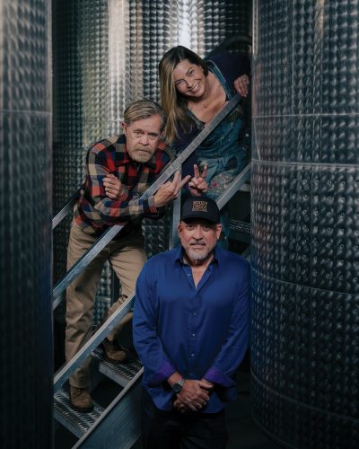 On stairs: William H. Macy, Mary Scanlan, and Mark Kleckner