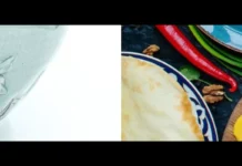 Split banner image featuring embossed ceramic tabletop pieces on the left and an overhead spread of colorful dishes including soup, flatbread, peppers, and small plated bites on the right.