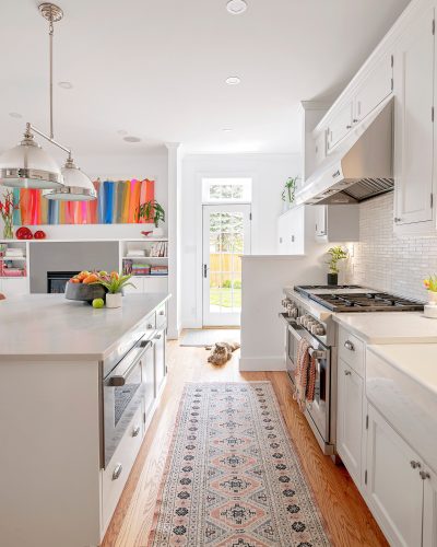 Close up view of kitchen area and cabinets by designer Jennifer Rhode.