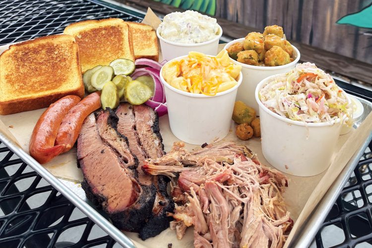 A barbecue platter at Globe Hall.