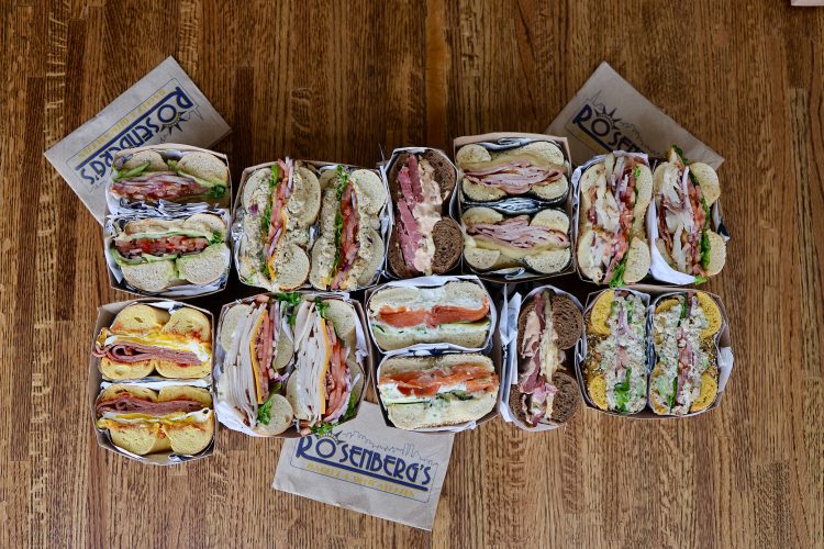 Bagel sandwiches at Rosenberg’s Bagels & Delicatessen.