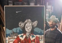 Dolan Geiman with his artwork.