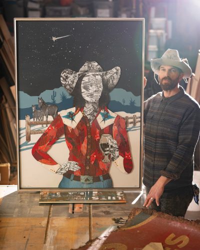 Dolan Geiman with his artwork.