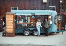 Hailey Arnold and Scott Keating outside their coffee trailer.