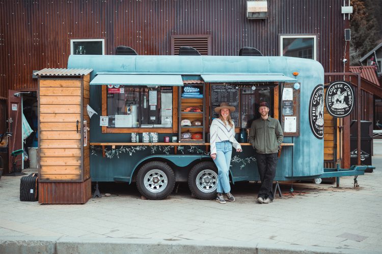Hailey Arnold and Scott Keating outside their coffee trailer.