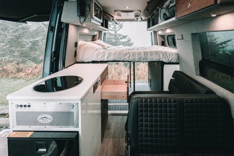 Outdoorsy's Storyteller Overland Stealth van interior.