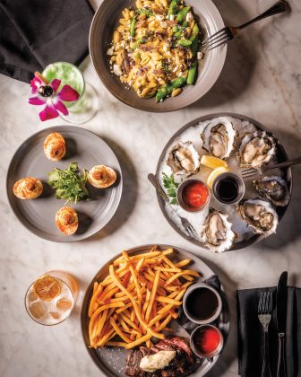 Squash cavatelli, oysters, steak frites, mai tai, deviled eggs, and pandan chi chi from American Elm.