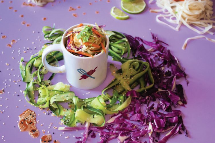 Superbly Tasty Sweet ‘n Sour Thai Noodle Salad in a Mug by Sticky Fingers Cooking.