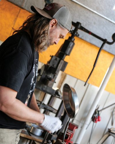 David Bradley forging a skillet.