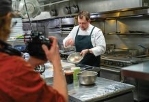 Flagstaff House’s co-owner and executive chef Chris Royster in the kitchen.