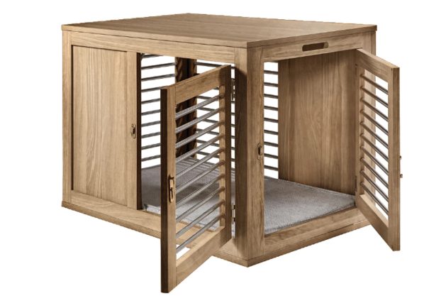 Dark tan dog crate from Boulderbarks.