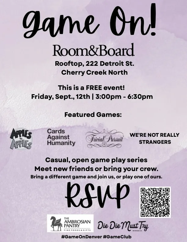 Game On! Room & Board. Rooftop, 222 Detroit Street Cherry Creek North.