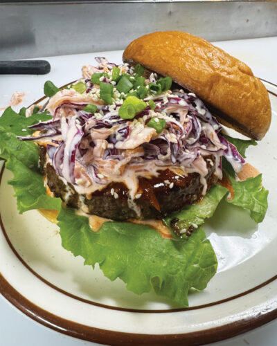 The Bulgogi Burger gets a Korean kick from the kimchi mayo red cabbage slaw.