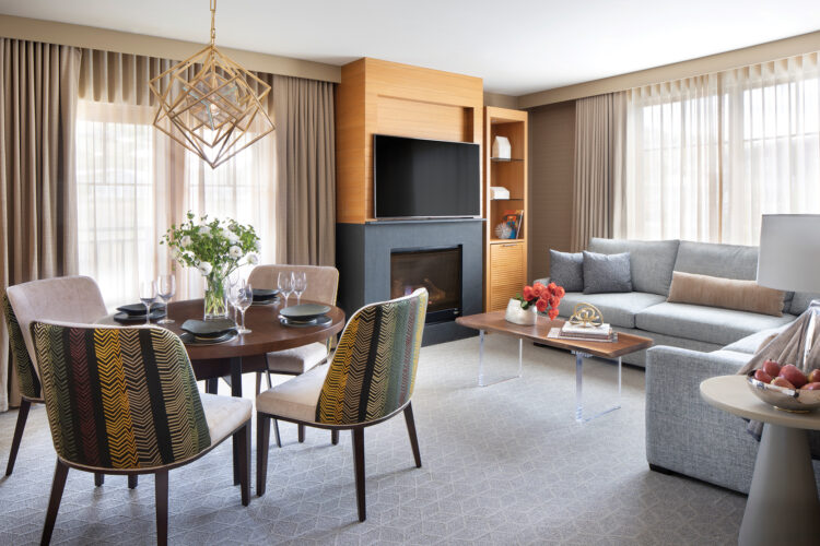 Living area in a room at the Viceroy Snowmass.