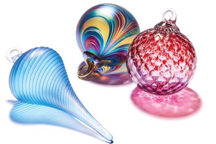 Ornamental hand-blown glass ornaments.
