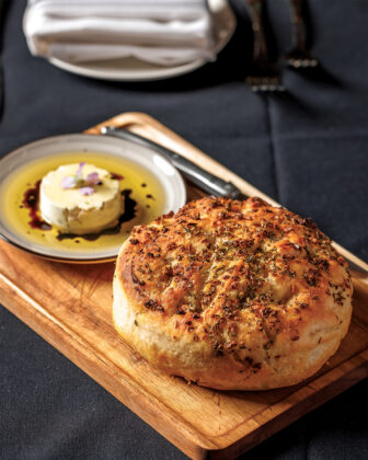 House-made focaccia bread from La Rocca Rossa.