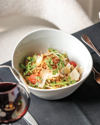 Roasted rabbit fettuccine from La Rocca Rossa.