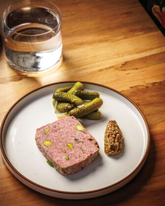 The country terrine with grain mustard and cornichon.
