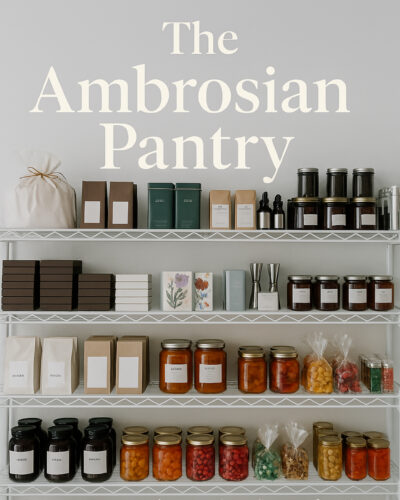 A pantry stocked and organized by The Ambrosian Pantry.