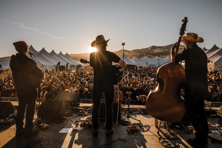 Shot looking out from the stage as a band plays at WinterWonderGrass.