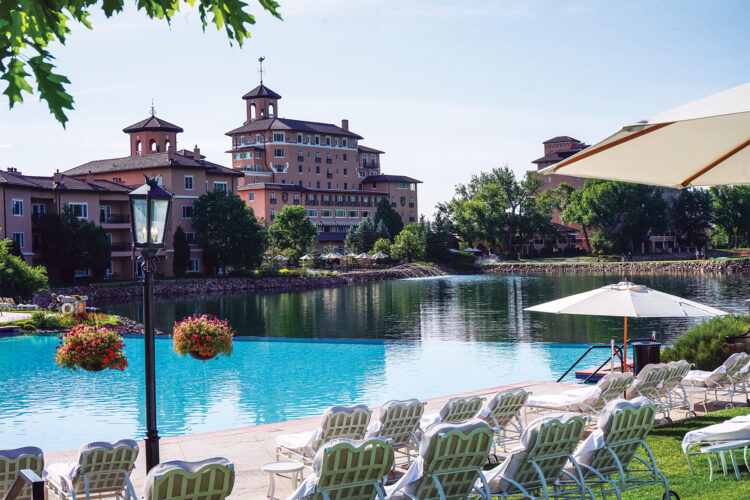 Exterior shot of the Broadmoor and pool.