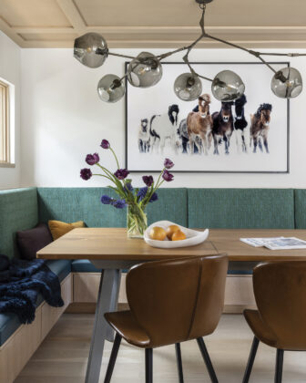 Dining area in the A-Frame home designed by Rowland + Broughton.