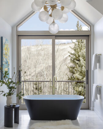 Bathroom in the A-Frame home designed by Rowland + Broughton.