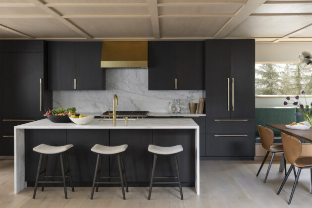 Kitchen in the A-Frame home designed by Rowland + Broughton.