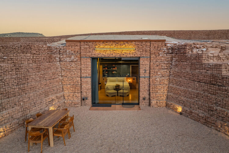 Exterior of cave suites at Honey Rock Landing.