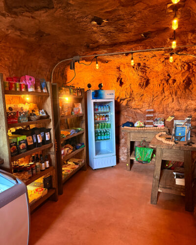 The farm stand in a cave at Honey Rock Landing.