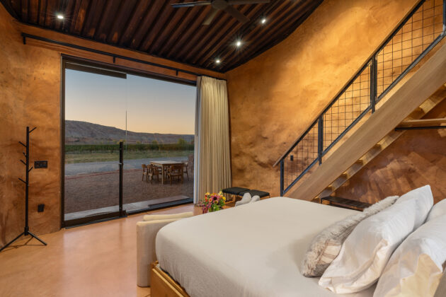 View from bed with stairs to loft at Honey Rock Landing.