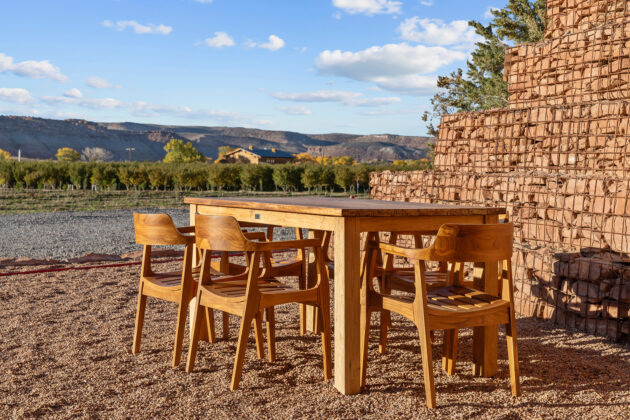 Patio table at a cave suite at Honey Rock Landing.