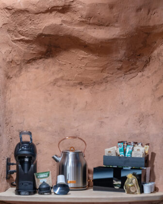 Coffee area at Honey Rock Landing.