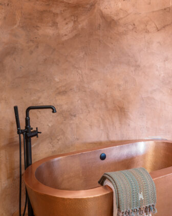 Copper soaking tub at Honey Rock Landing.