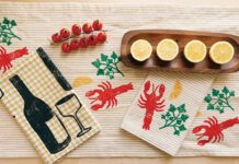 The Artist Behind Tabletop Pieces Full of Life Block printed kitchen towels from Julie Peach.