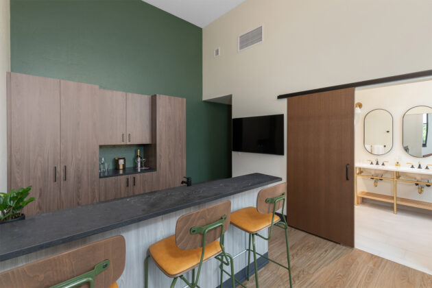Kitchen area in one of the rooms at The Rathbone Hotel & Parlor Bar.