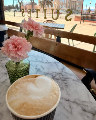 A latte from The Rathbone Hotel & Parlor Bar.
