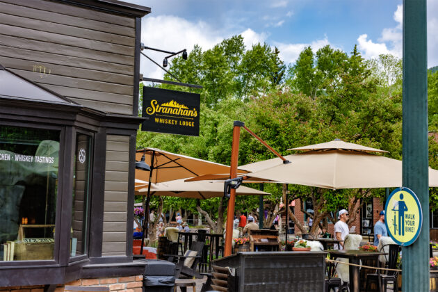 Entrance of Stranahan's Whiskey Lodge in Aspen.