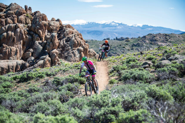People mountain biking at Hartman Rocks.